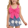 thumbnail image 2 of Zpanxa Girl Outfits Sets Girls Big Bow Sleeveless Crop Top and Floral Denim Shorts Set 2 Piece Outfit, 2 of 9
