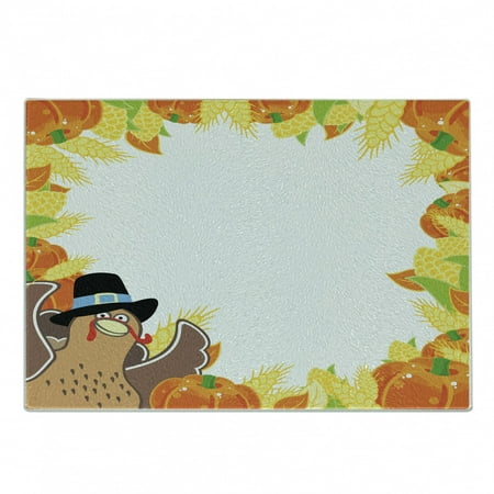 

Thanksgiving Cutting Board Fun Cartoon Drawing Corn and Pumpkin Rural Frame Harvest Season Food Theme Decorative Tempered Glass Cutting and Serving Board Small Size Multicolor by Ambesonne