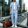 thumbnail image 2 of StSilkitty 2 Piece Outfits for Mens Short Sleeve Button down Shirts and Drawstring Pants Sets Summer Casual Outfit with Pocket, 2 of 6