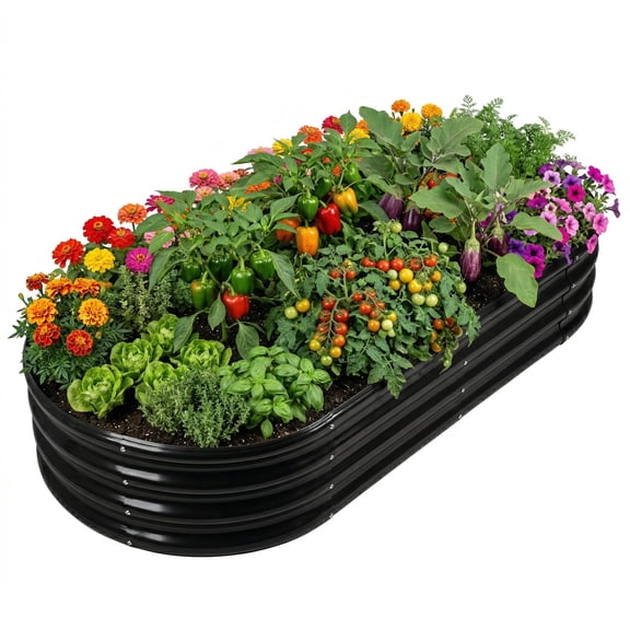 Asotewt Raised Garden Bed 5ft Oval Large Rot-Resistant Galvanized Metal Planter Box, 60"D x 29"W x11"H,Black
