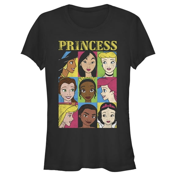 Junior's Disney Princess Distressed Close-Up Poster Graphic Tee Black Medium