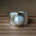 thumbnail image 3 of White Pearl Ring, 925 Silver Ring, Wide Band Ring, Boho Statement Ring, Handmade Jewelry, Minimalist Ring, Cocktail Ring, Classical Jewelry, 3 of 7