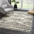 thumbnail image 2 of BoutiqueRugs Fishhook Boho Moroccan Geometric Shag with Tassels for Living Room, Bedroom - Charcoal, Gray, Cream - 5'3" x 7'3" (5x7), 2 of 17