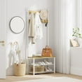 thumbnail image 1 of AEPOALUA Hall Tree with Bench and Shoe Storage 3in1 Freestanding Wooden Coat Rack with Shoe Bench with Metal Frame 3Tier Shelf and 9 Removable Hooks WhiteWalnut, 1 of 1