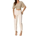 thumbnail image 2 of INSPIRAR CHIC Blusas Cortas de Manga Corta con Cuello en V de Verano con Estampado Floral XS Amarillo Claro, 2 of 6
