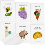 24 Funny Note Cards Set - Punny Puns Thinking of You Notecards Pack for Friends, Kids, Students, and More - Say Hello, Thank You or I Miss You with Hilarious Animals and Food Cartoon Greeting Cards an