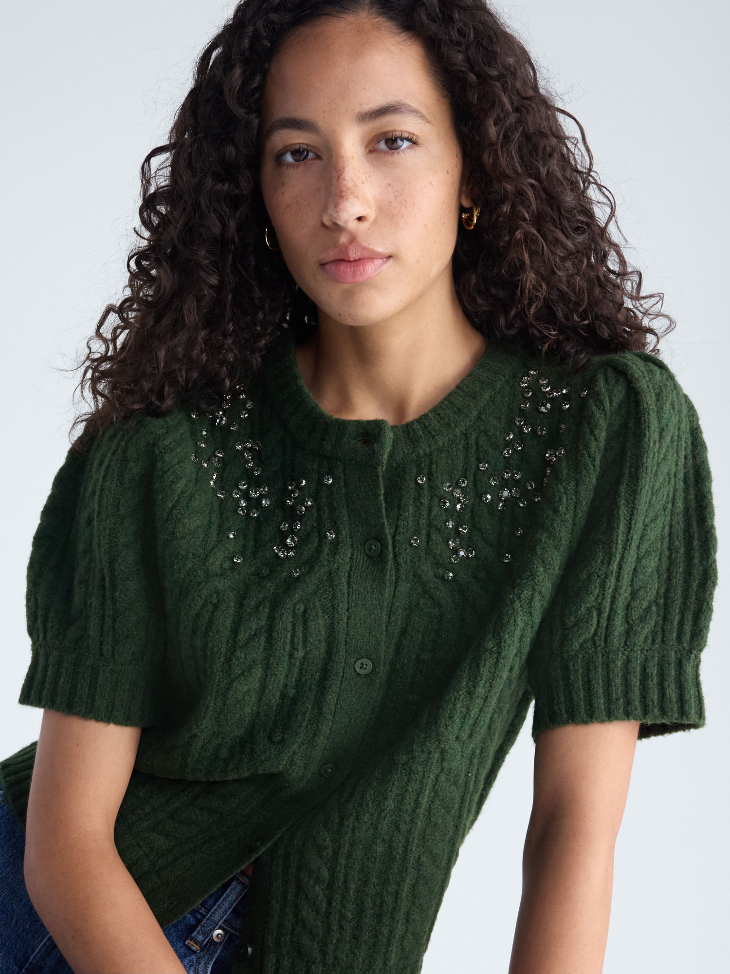 Free Assembly Women's Embellished Cable Knit Cardigan photo 4
