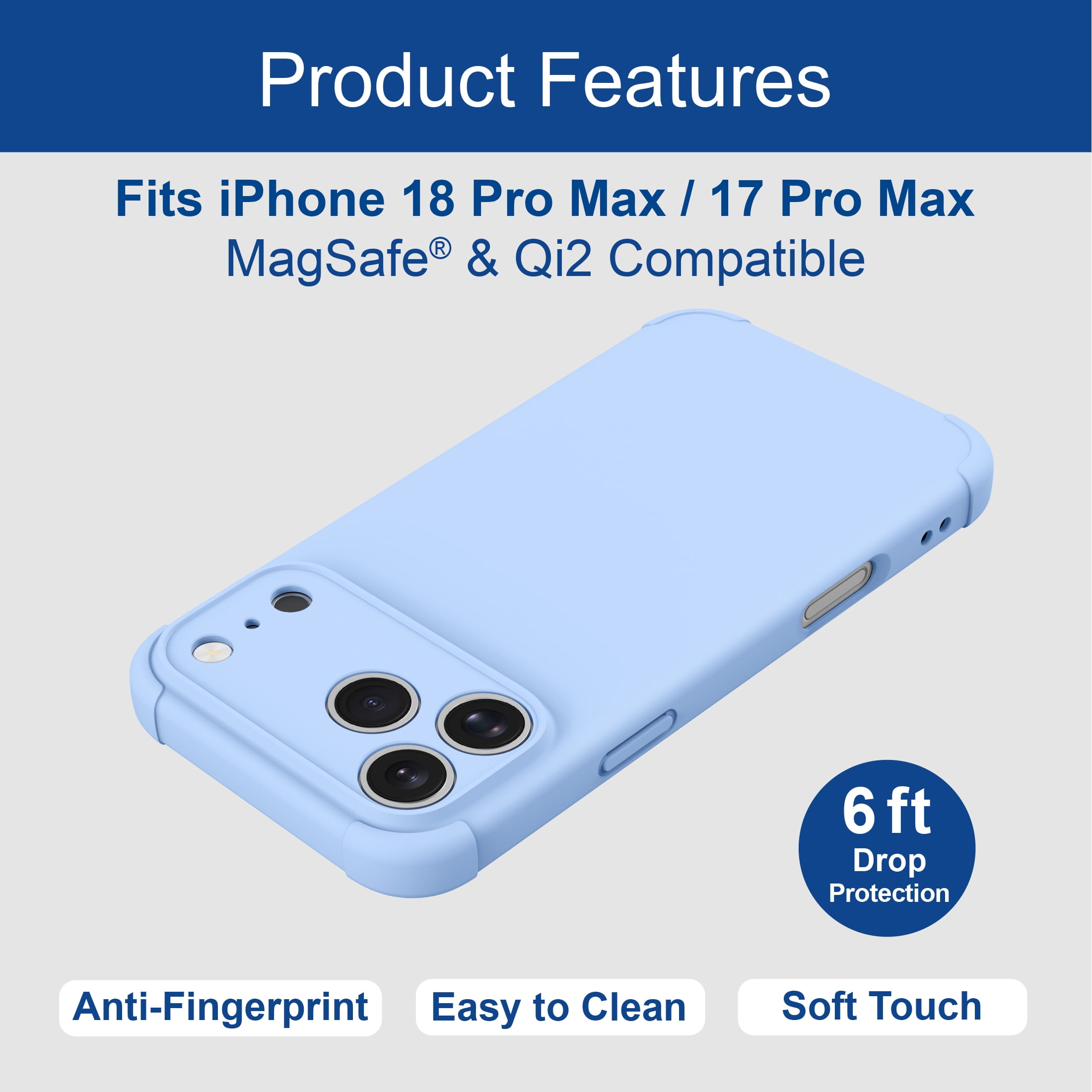 onn iPhone 18 Pro Max and iPhone 17 Pro Max Phone Case with MagSafe, Blue