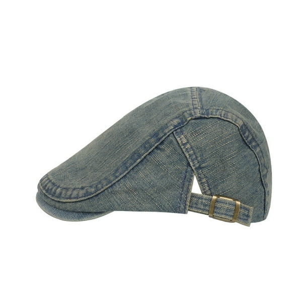 Gorro plano Gatsby Newsboy de mezclilla lavada, unisex, ajustable