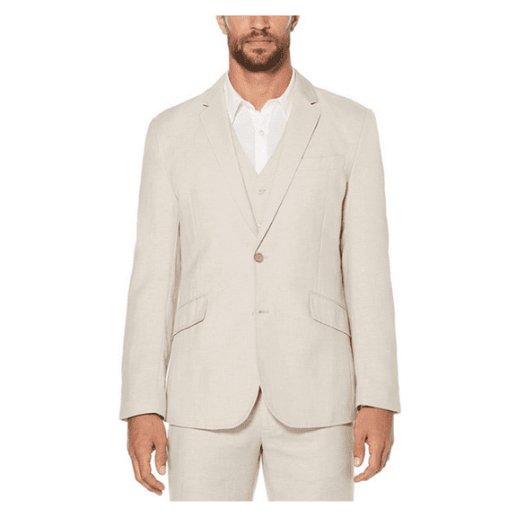 Cubavera Men's Linen Blend Jacket, Khaki, Small