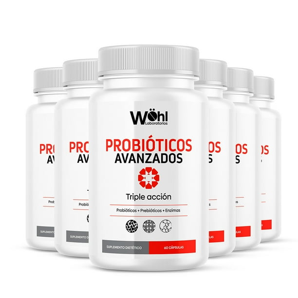 Pack 6 Frascos Probióticos Avanzados Triple Acción Enzimas Digestivas + Probióticos + Prebiótico Laboratorios Wöhl 180 Cápsulas