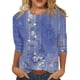 thumbnail image 2 of Camisas de manga 3/4 para mujer Camisetas gráficas con estampado lindo Blusas Casual Tallas grandes Tops básicos Jersey azul / L, 2 of 8