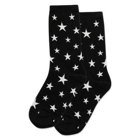 Hot Sox Kids Glow In The Dark Stars Crew Socks, L/XL, Black