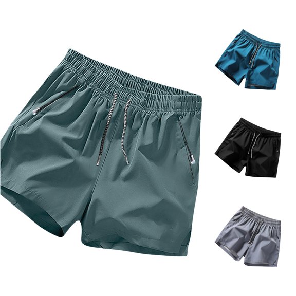 XIAONU Mens Solid Shorts Elastic Waist Zipper Pockets Shorts
