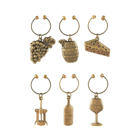 Twine Antiqued Farmhouse Decor Wine Charms, Drink Markers for Wine Glasses