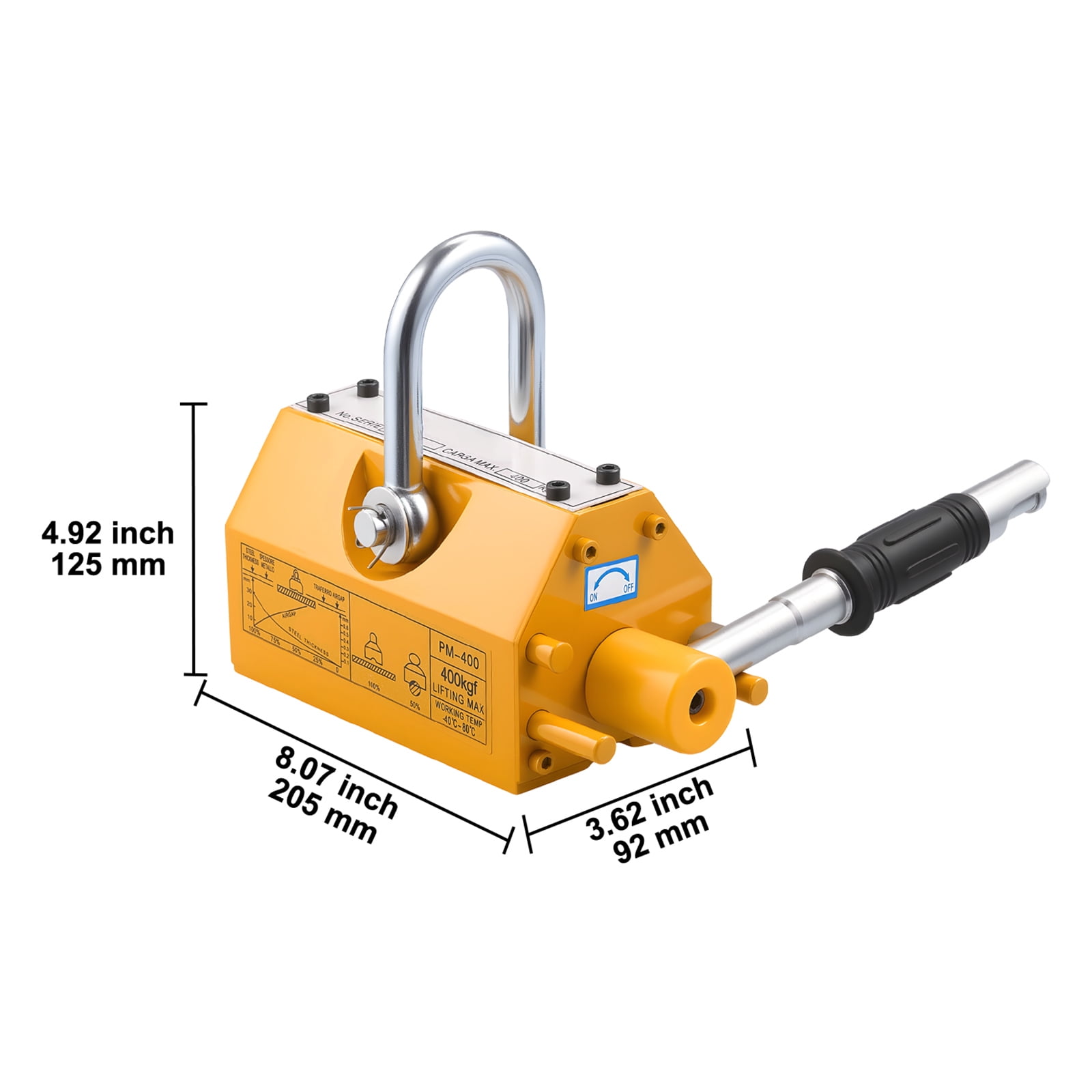 KFFKFF Permanent Magnetic Lifter with 880 lbs Load Capacity, Durable N42 Neodymium Magnet Featuring Release Handle and Steel Hook, Suitable for Crane and Hoist Applications in Lifting Steel Plates