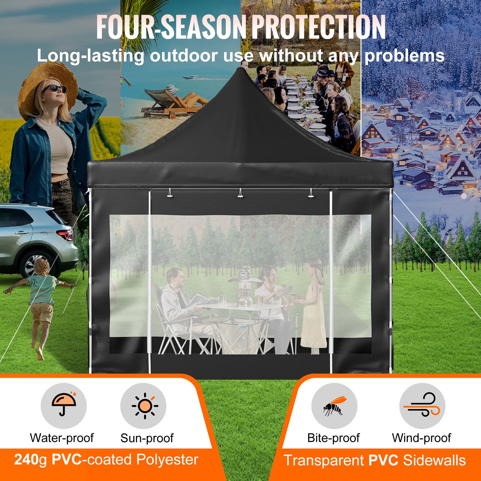 BENTISM 10' x 10' Instant Pop Up Gazebo Tent, Adjustable Height with UV Resistant