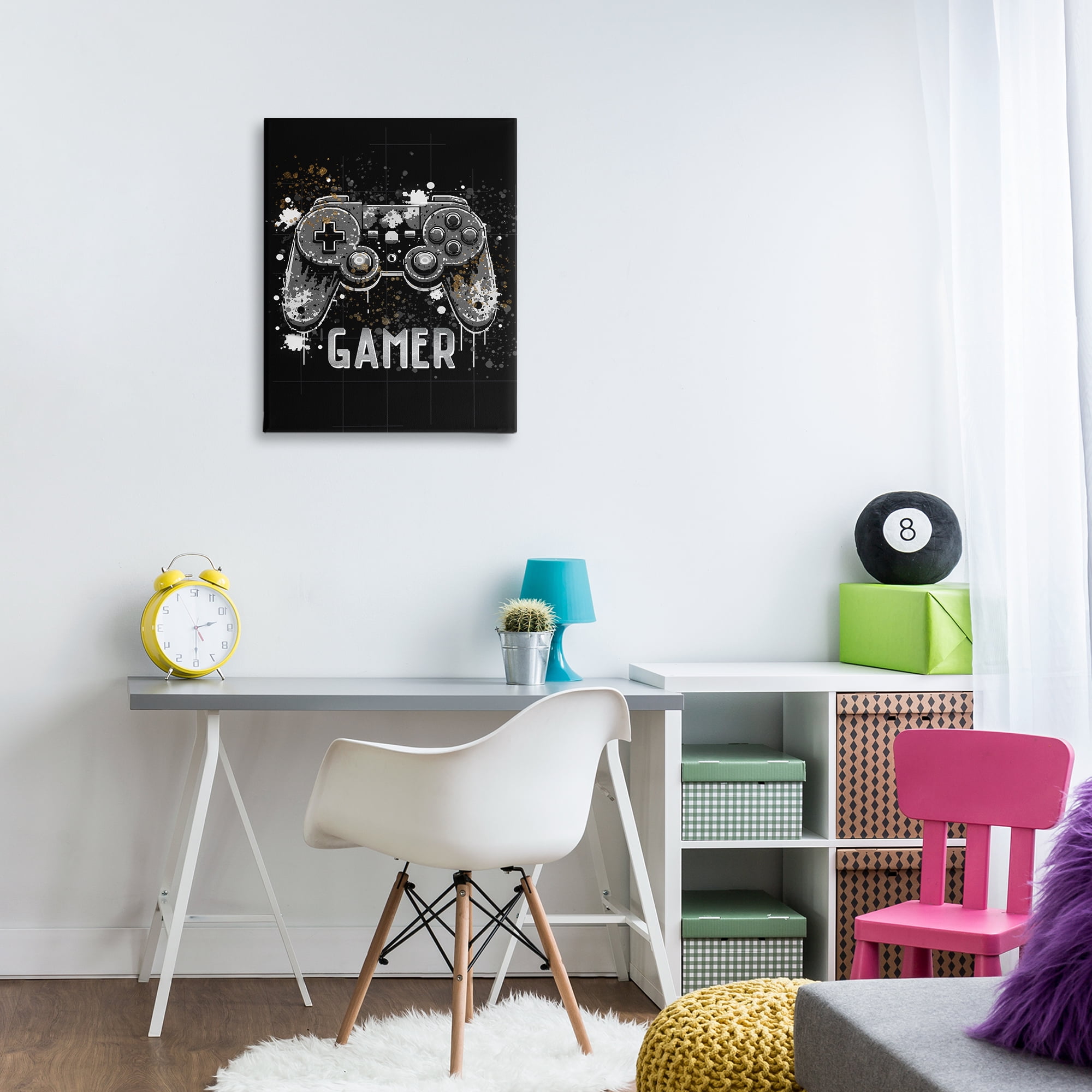 Stupell Industries Gamer with Modern Splash Entertainment Painting Wrapped Canvas Art Print Wall Art, 24 x 30