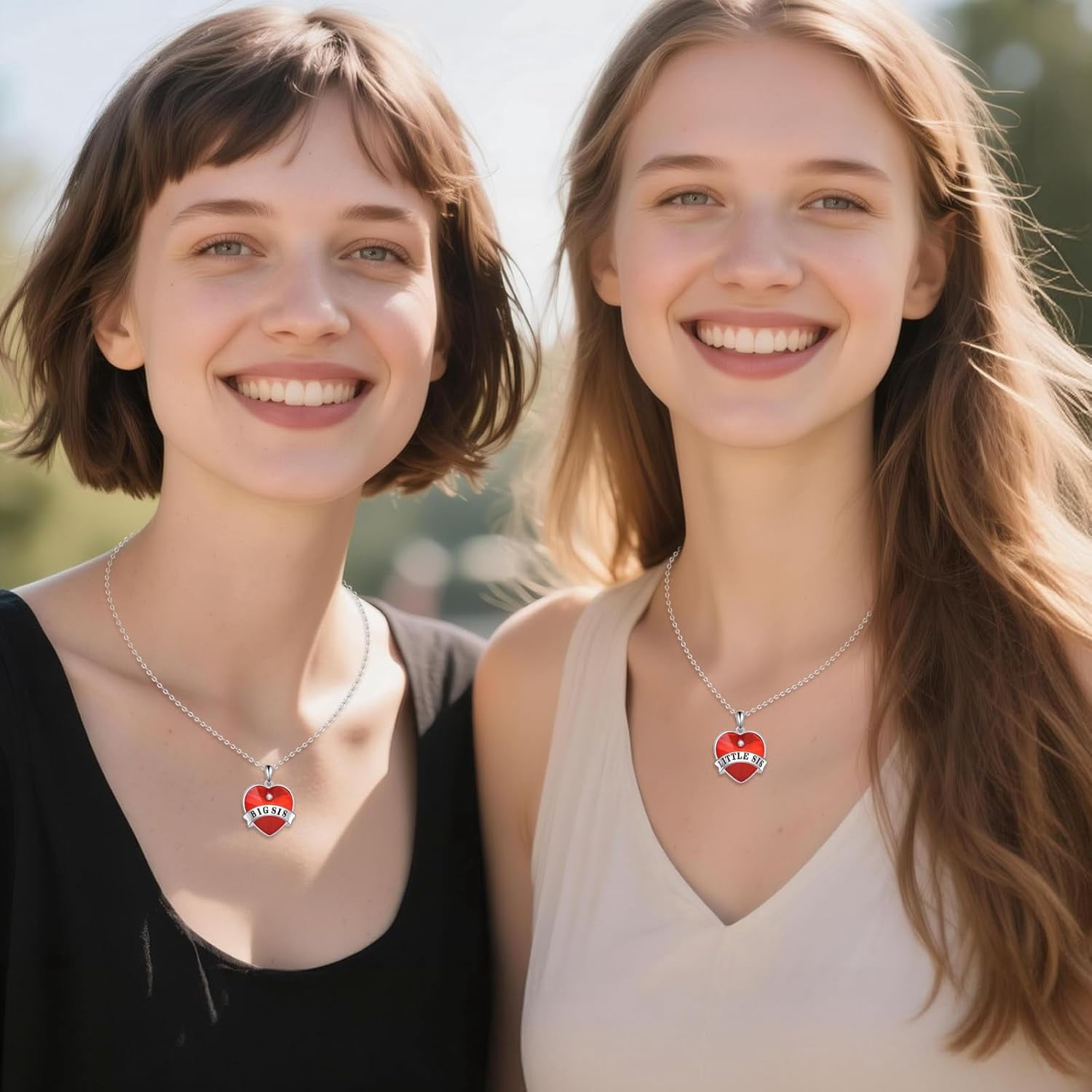 YAFEINI Big Sis Little Sis Necklace Sterling Silver Red Heart Big Sis Little Sis Pendant Necklace Big Sister Little Sister Jewelry Matching Birthday Gifts for Women