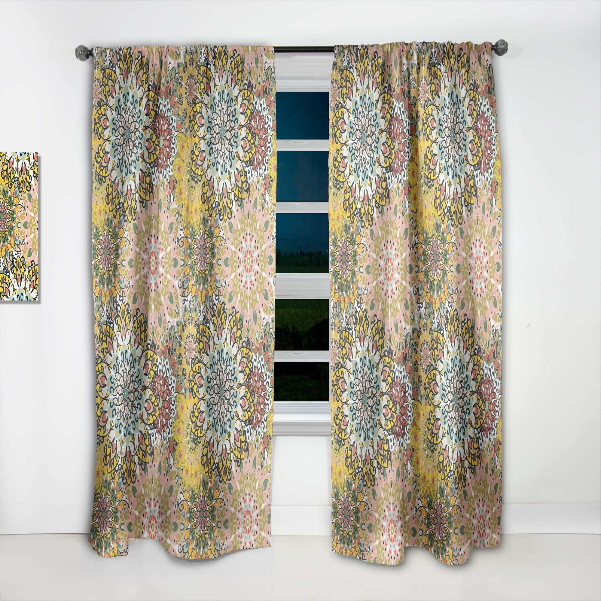 Designart 'Mandala Pattern On Paper Or Fabric' Bohemian & Eclectic Curtain Panel