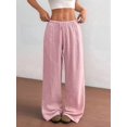 thumbnail image 5 of Wide Leg Pants for Women Flowy Palazzo Drawstring Elastic Waist Trousers Beach Vacation Clothes Pink M, 5 of 8