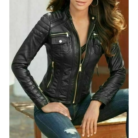 Noora Women's Lambskin Black Leather Jacket | Motorcycle Slim Fit Biker Jacket | Western Party Wear Jacket |Gift For Her