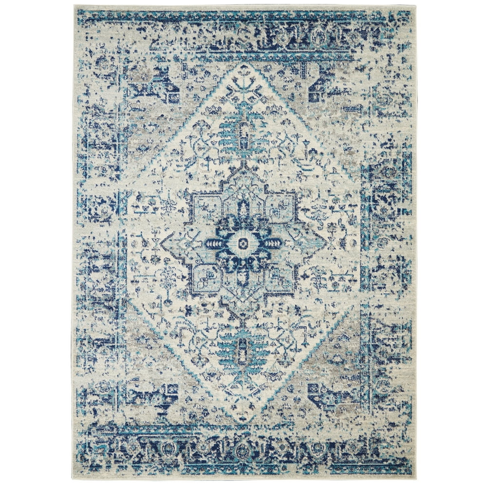 Nourison Tranquil Persian Center Medallion Ivory/Light Blue Area Rug