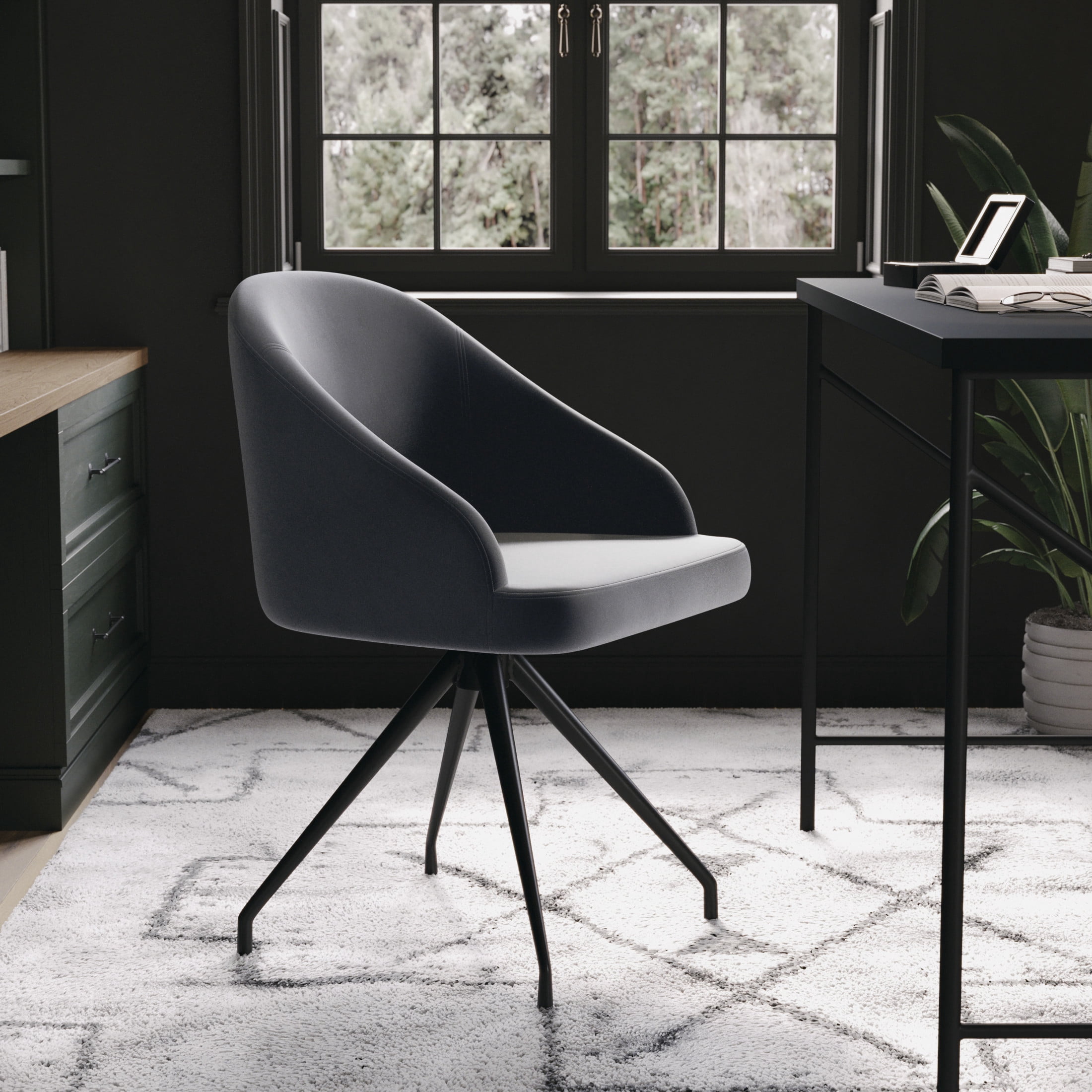 Martha Stewart Sora Upholstered Stationary Office Chair in Gray/Oil Rubbed Bronze