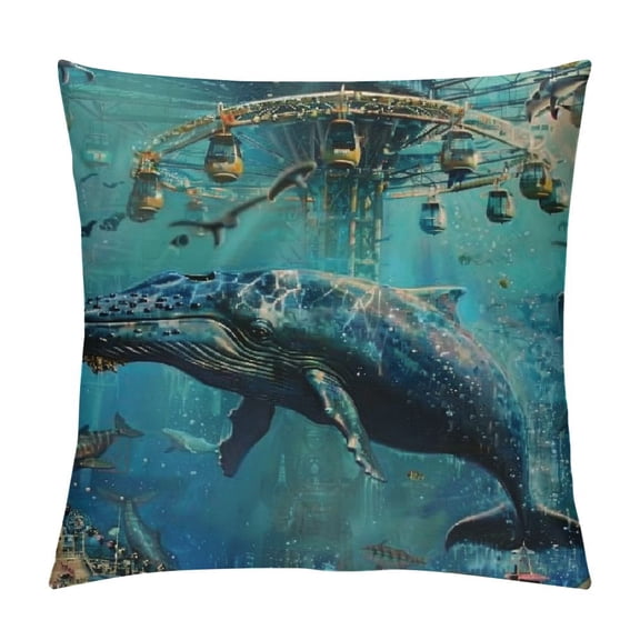 PRATYUS Pillow Covers Decorative Pillowcases Fantasy Under Water Design, Holiday Farmhouse Throw Pillow Case Hidden Zippered Square Cushion Cover for Sofa Bedroom Home Decor White