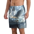 thumbnail image 2 of KLL Fantasy Swan Yacht Design Men's Casual Summer Beach Shorts Hawaiian Shorts with Pockets-Medium, 2 of 5