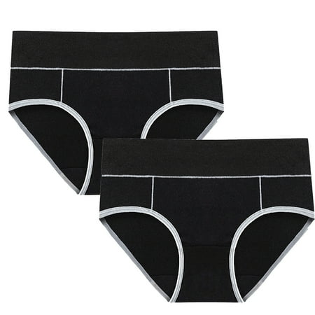 Diufon 2 Pack Cotton Underwear for Women High Waisted Seamless Soft Block Color Panties Ladies Plus Size Briefs