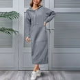 thumbnail image 5 of BiZtdJrK Plus Size Hoodie Dresses for Women Side Split Long Sleeve Sweatshirt Maxi Dress Drawstring Loose Casual Hooded Pullover with Pocket Gray S, 5 of 9