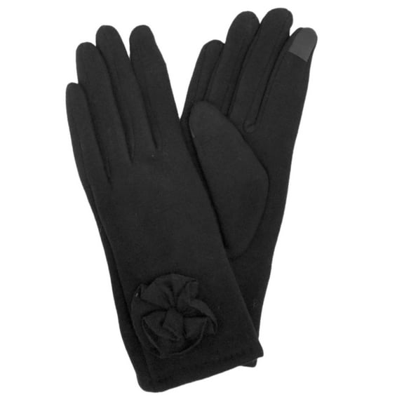David & Young Womens Black Rosette Stretch Fit Texting & Tech Gloves