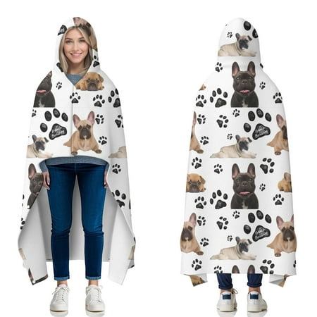 Wearable Blanket French Bulldog Footprint Hooded Wearable Flannel Blanket for Adults & Teens with Buckle Winter Poncho Shawl Wrap Cape 60 x80 Wearable Blanket French Bulldog Footprint Hooded Wearable Flannel Blanket for Adults & Teens with Buckle Winter Poncho Shawl Wrap Cape 60 x80