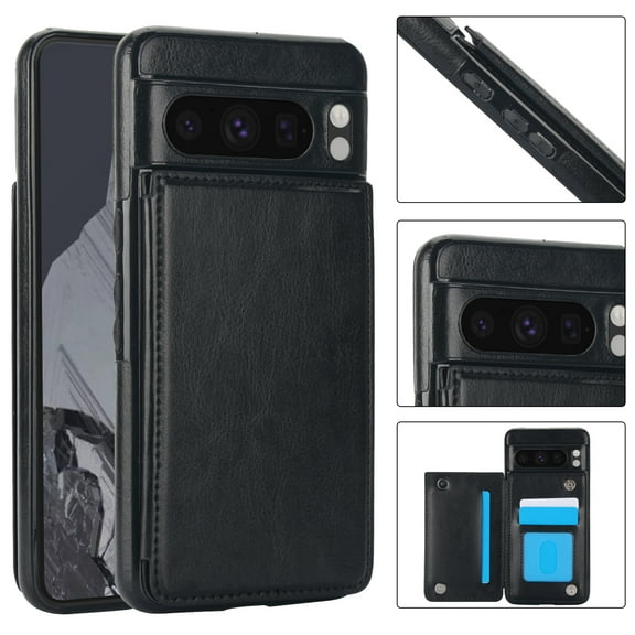 Designed for Google Pixel 9a Wallet Phone Case,With Card Slots,PU Leather Back Folio Flip Kickstand,Double Magnetic Clasp and Durable Shockproof Rugged Anti-fall Phone Case,Black