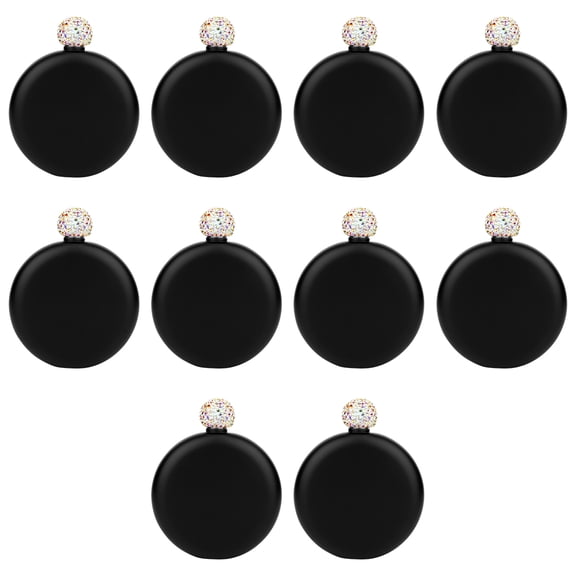 Koyal Wholesale Matte Black Round Flasks with Rhinestone Lid for Bridesmaid, 10-Pack