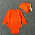 thumbnail image 2 of Luxalzxs Orange Onesies 3-6 Months Baby Boys Girls Halloween Outfit Set Funny Halloween Long Sleeve Pumpkin Romper with Hat, 2 of 5