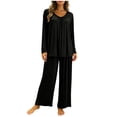 thumbnail image 4 of Tnhcen Women's Summer Lightweight Solid Color Modal Cotton Polyester Long Sleeve Long Pants Pajama Set Elastic Waist Drawstring Breathable Comfortable Loungewear, 4 of 6
