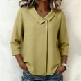 thumbnail image 3 of Womens Linen Shirts Summer 3/4 Sleeve Tops Dressy Casual Buttons V Neck Blouse Loose Fit Lightweight Tunic Tops,Yellow,M, 3 of 8