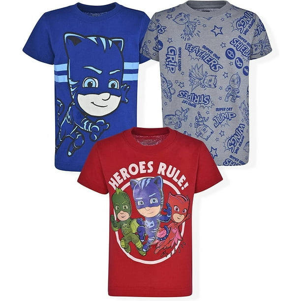 PJ Masks 3 Pack Short Sleeve Tee Shirt for Boys, Crewneck Shirt for