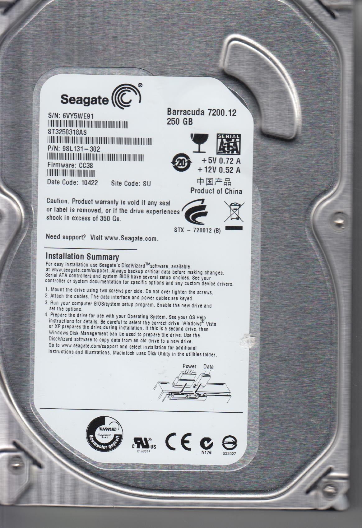 9SL131-302 2362 W REV B Seagate SATA 3.5 PCB ST3250318AS CC38