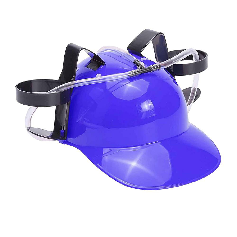 Novelty Place Drinking Helmet - Adjustable Can Holder Cap Drinker Favor Hat  - Straw for Beer Soda - Party Fun Beverage Gadgets(Blue)