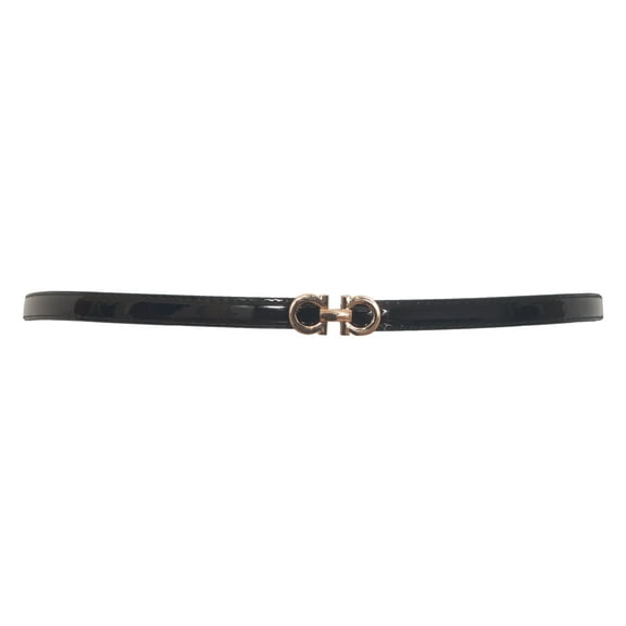 eVogues Plus size Adjustable Patent Leather Skinny Belt Black