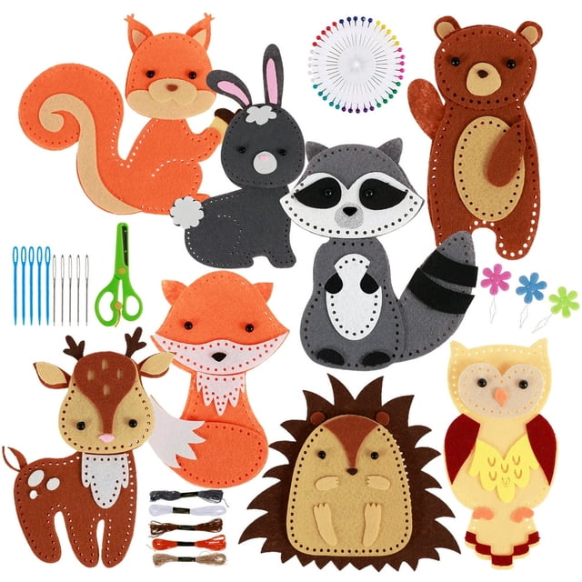 8Pcs Animal Sewing Craft Kit Felt Sewing Animal Craft Set Cute Animal DIY Crafting and Sewing Set with Instructions and Felt Materials Educational Animal Craft Kit for Kids Beginners