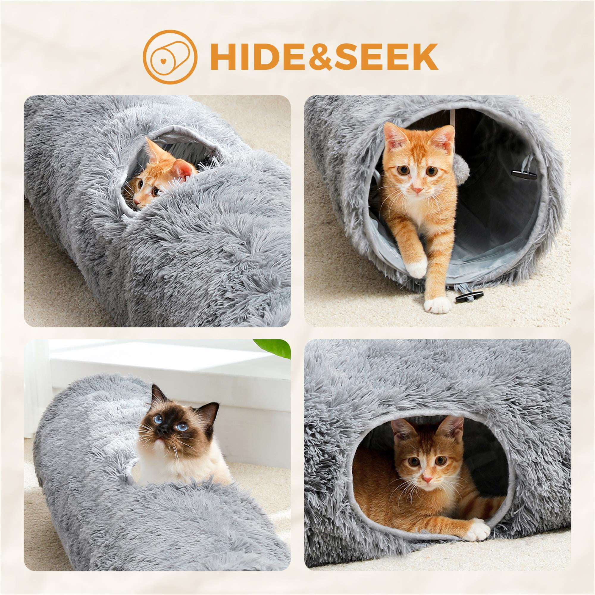 Kadyn Cat Tunnel 45" Long Cat Toys Collapsible Tunnels 10" Diameter Large Cat Tube for Big Cat, Rabbits and Puppy, Gray