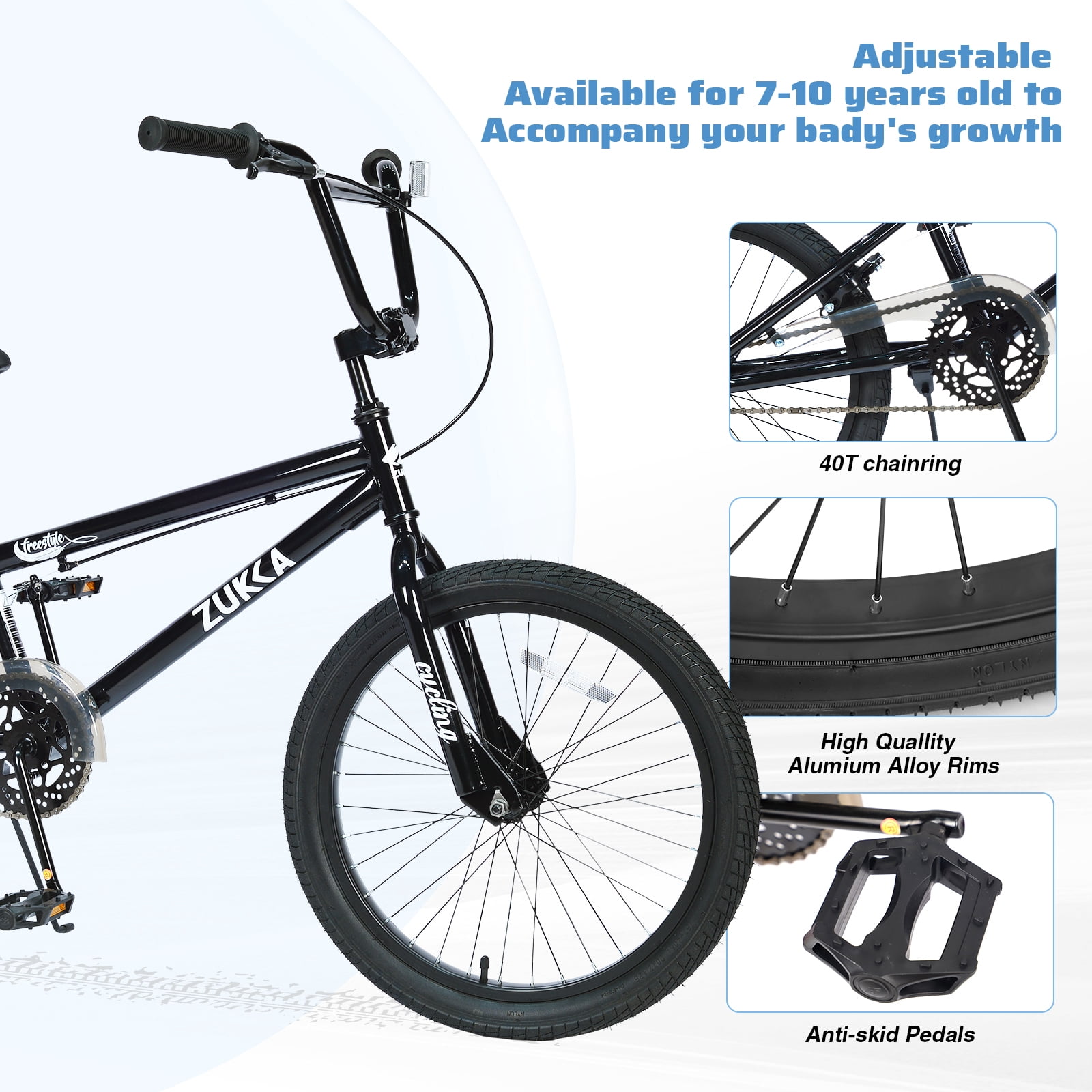 20-Inch Freestyle Mountain Bike, Single Speed Bicycle with Rear Caliper Brake - Black