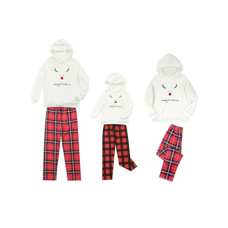 

Sunisery Christmas Family Pajamas Set Flannel Hoodie Embroidery Long Sleeve Deer Print Tops Plaid Pants Winter Homewea