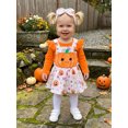 thumbnail image 5 of Cjfdfy Newborn Baby Girl Halloween Outfit My First Halloween Ruffle Long Sleeve Romper Ghost Pumpkin Dress Bow Headband Three Piece Set Infant Cute Halloween Fall Winter Outfit, 5 of 9