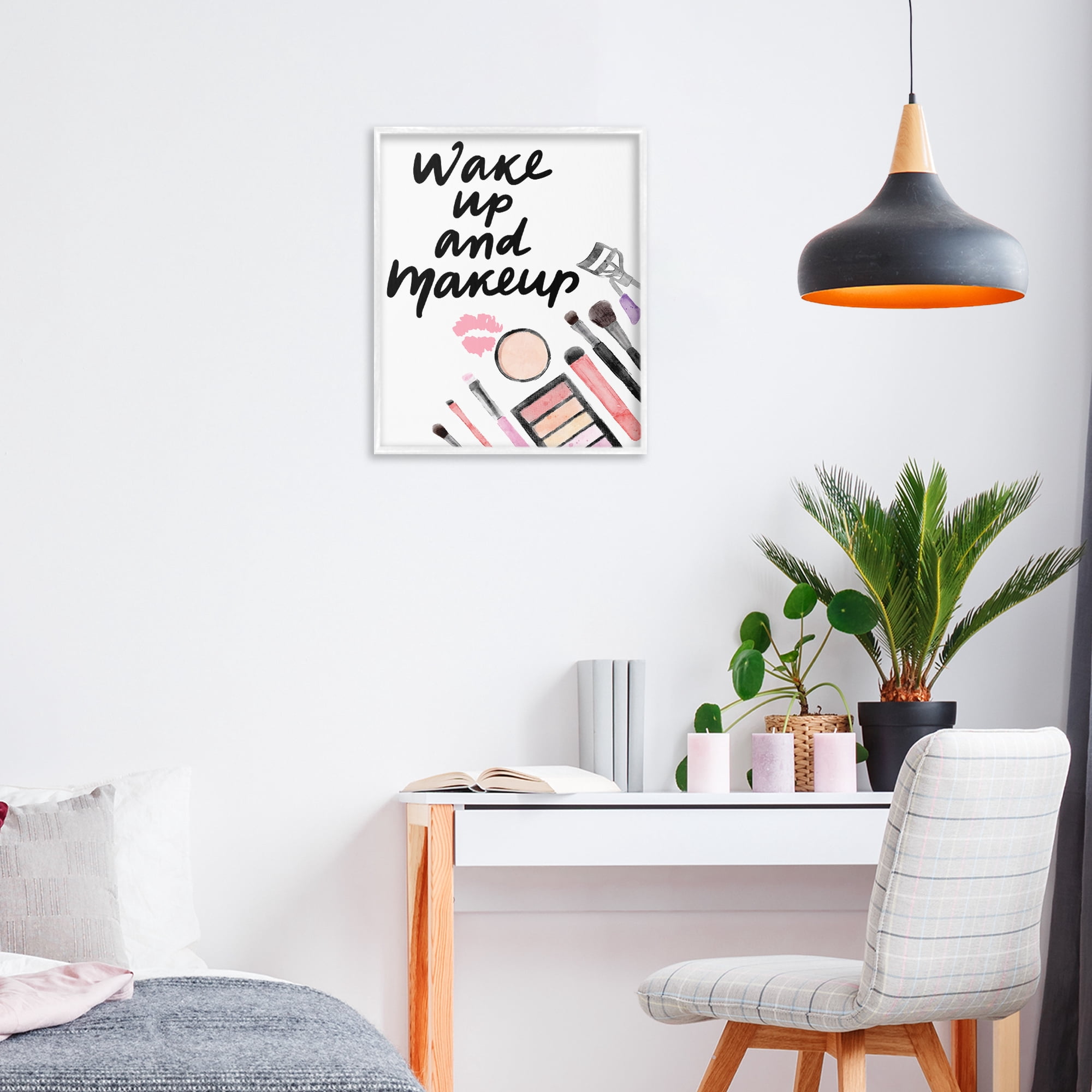 Stupell Industries Wake Up & Makeup White Framed Giclee Art, design by Jesse Keith
