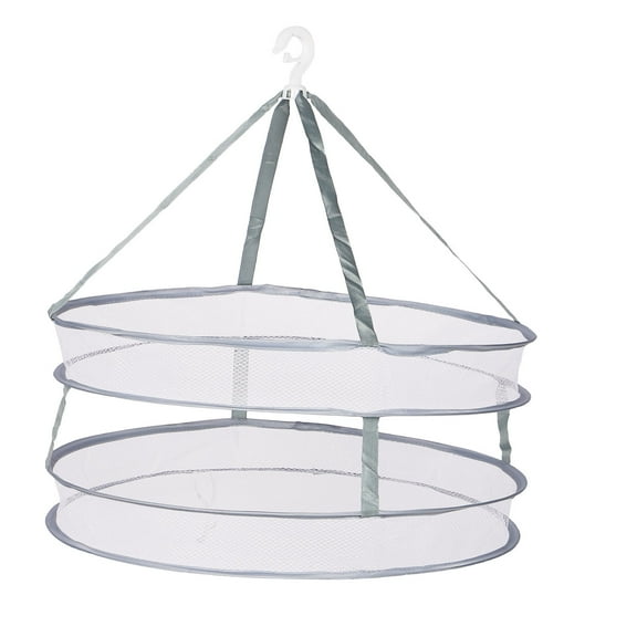 LABRIMP 1Set Double Hanging Clothes Laundry Hangers Dryer Foldable Windproof Mesh Basket Blue Color Household Use